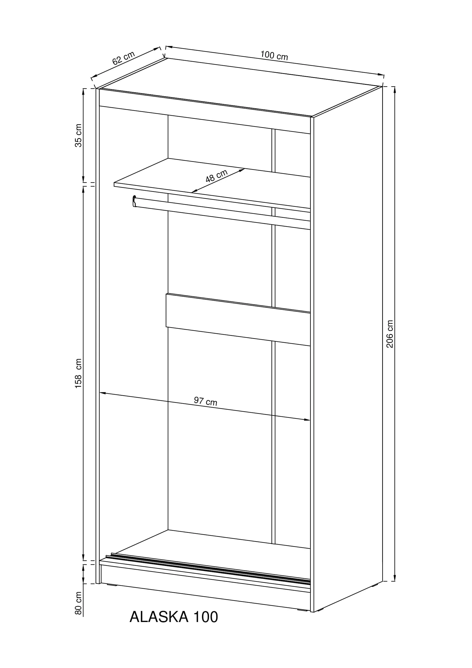 Alaska Sliding Door Wardrobe 100cm - Image 3