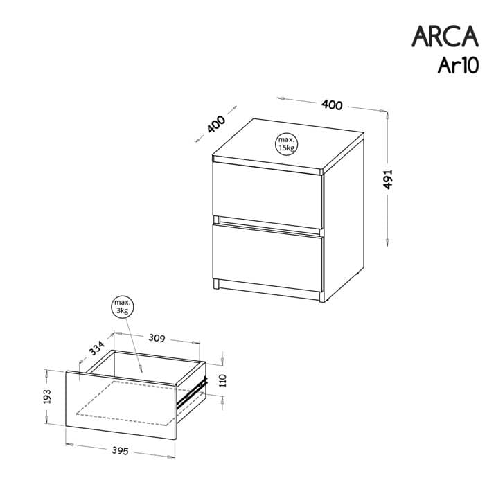 Arca AR10 Bedside Cabinet 40cm - Image 3