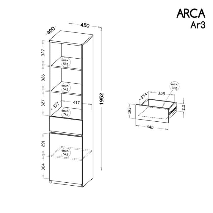 Arca AR3 Tall Cabinet 45cm - Image 3
