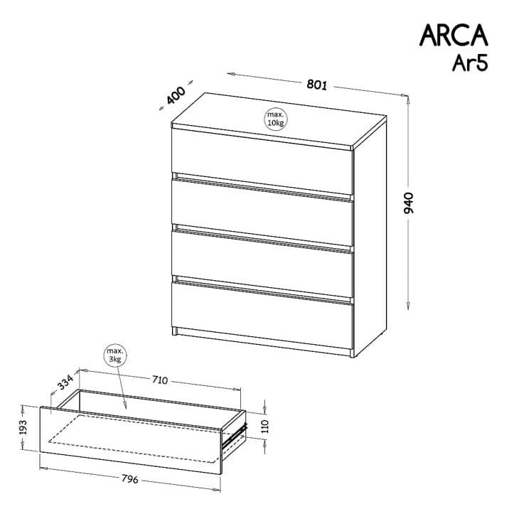 Arca AR5 Chest of Drawers 80cm - Image 3