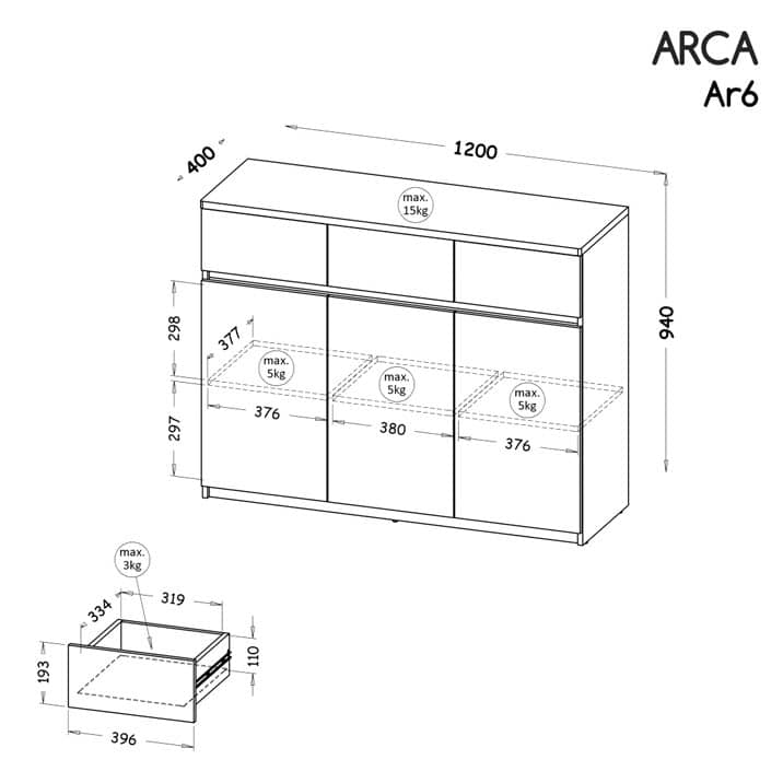Arca AR6 Sideboard Cabinet 120cm - Image 3