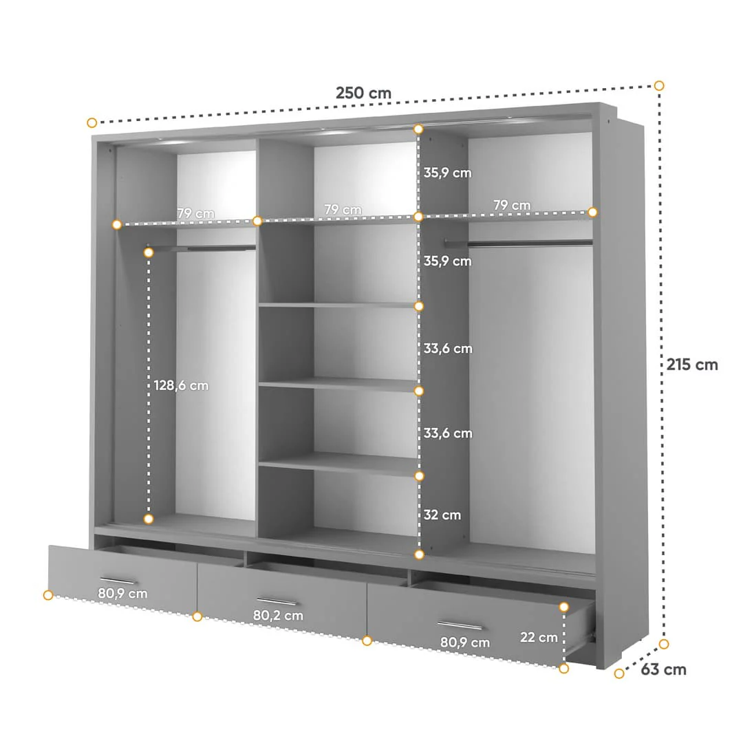 Arti 1 - 3 Sliding Door Wardrobe 250cm - Image 6