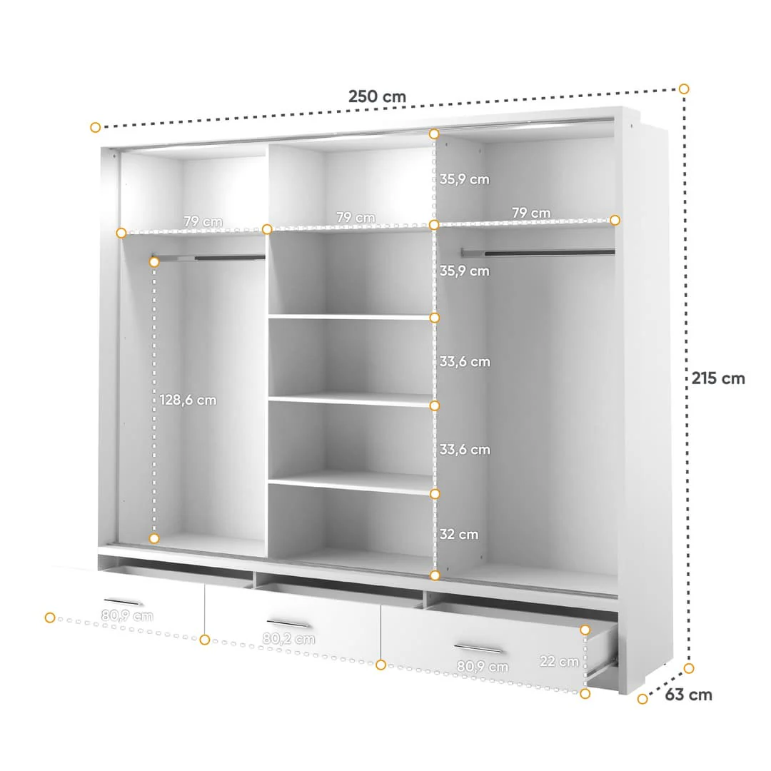 Arti 1 - 3 Sliding Door Wardrobe 250cm - Image 9