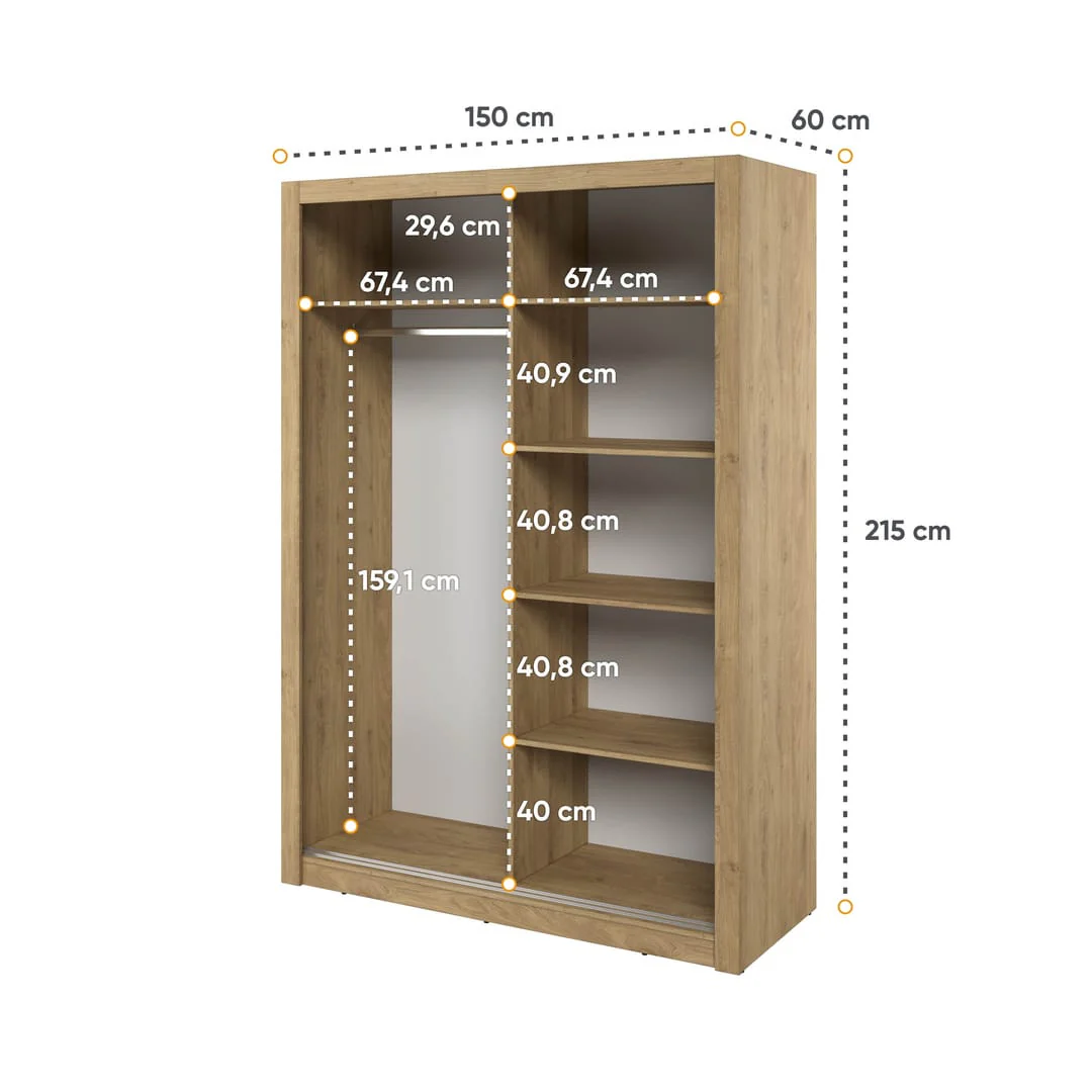 Arti 18 - 2 Sliding Door Wardrobe 150cm - Image 19