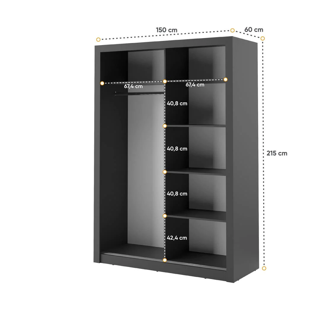 Arti 4 - 2 Sliding Door Wardrobe 150cm - Image 9