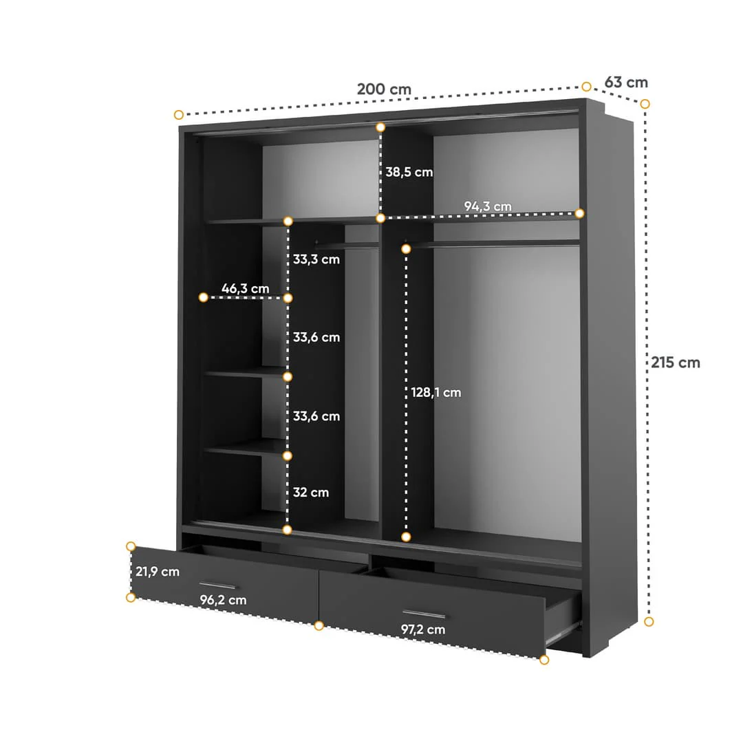 Arti 5 - 2 Sliding Door Wardrobe 200cm - Image 12
