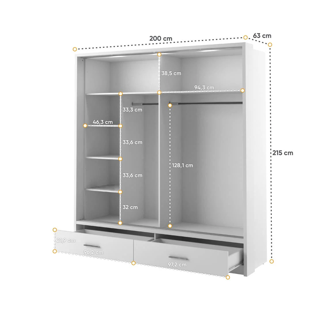 Arti 5 - 2 Sliding Door Wardrobe 200cm - Image 4
