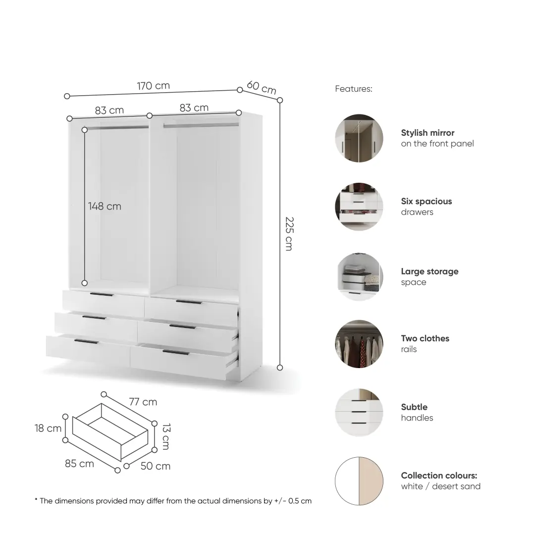 Avera AV-01 Hinged Door Wardrobe 170cm - Image 10