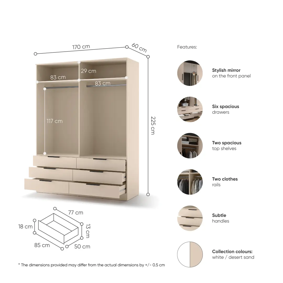 Avera AV-01 Hinged Door Wardrobe 170cm - Image 20