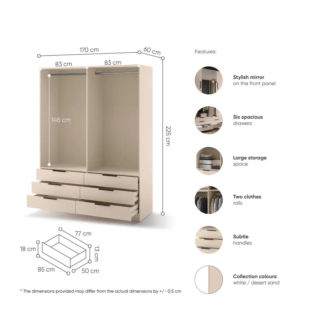 Avera AV-01 Hinged Door Wardrobe 170cm - Image 21