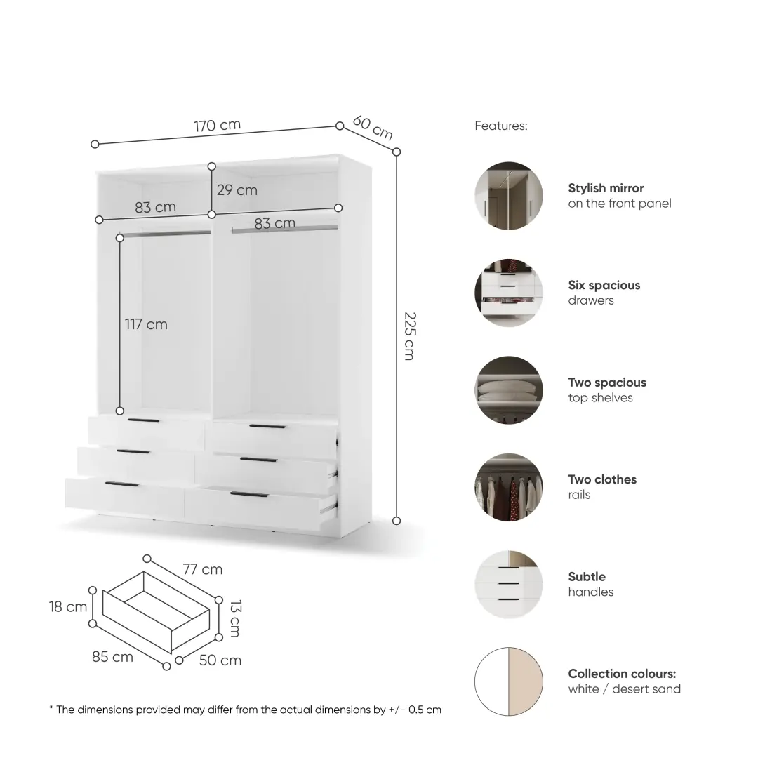 Avera AV-01 Hinged Door Wardrobe 170cm - Image 9