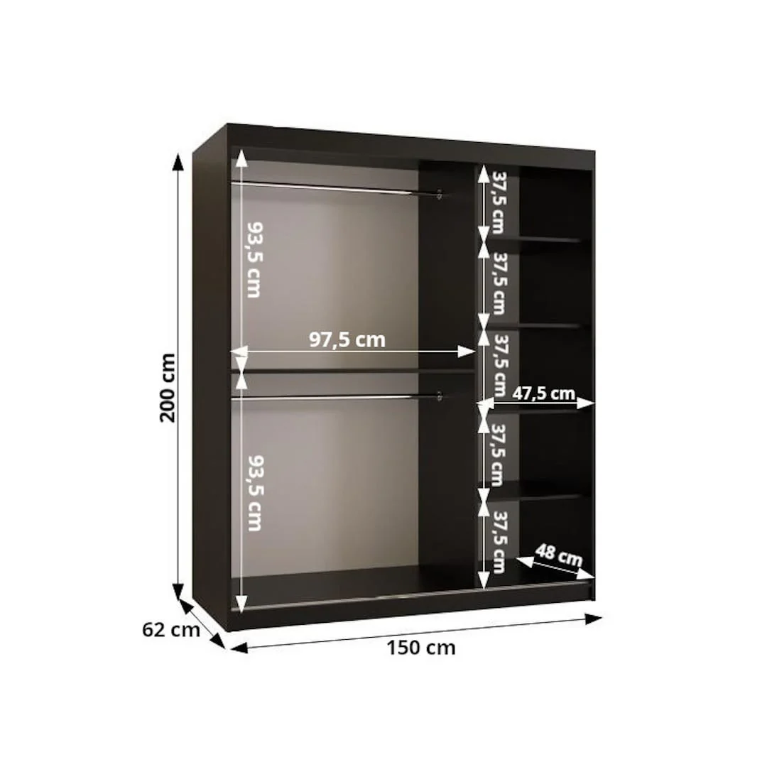 Bahrain II Sliding Door Wardrobe 150cm - Image 7