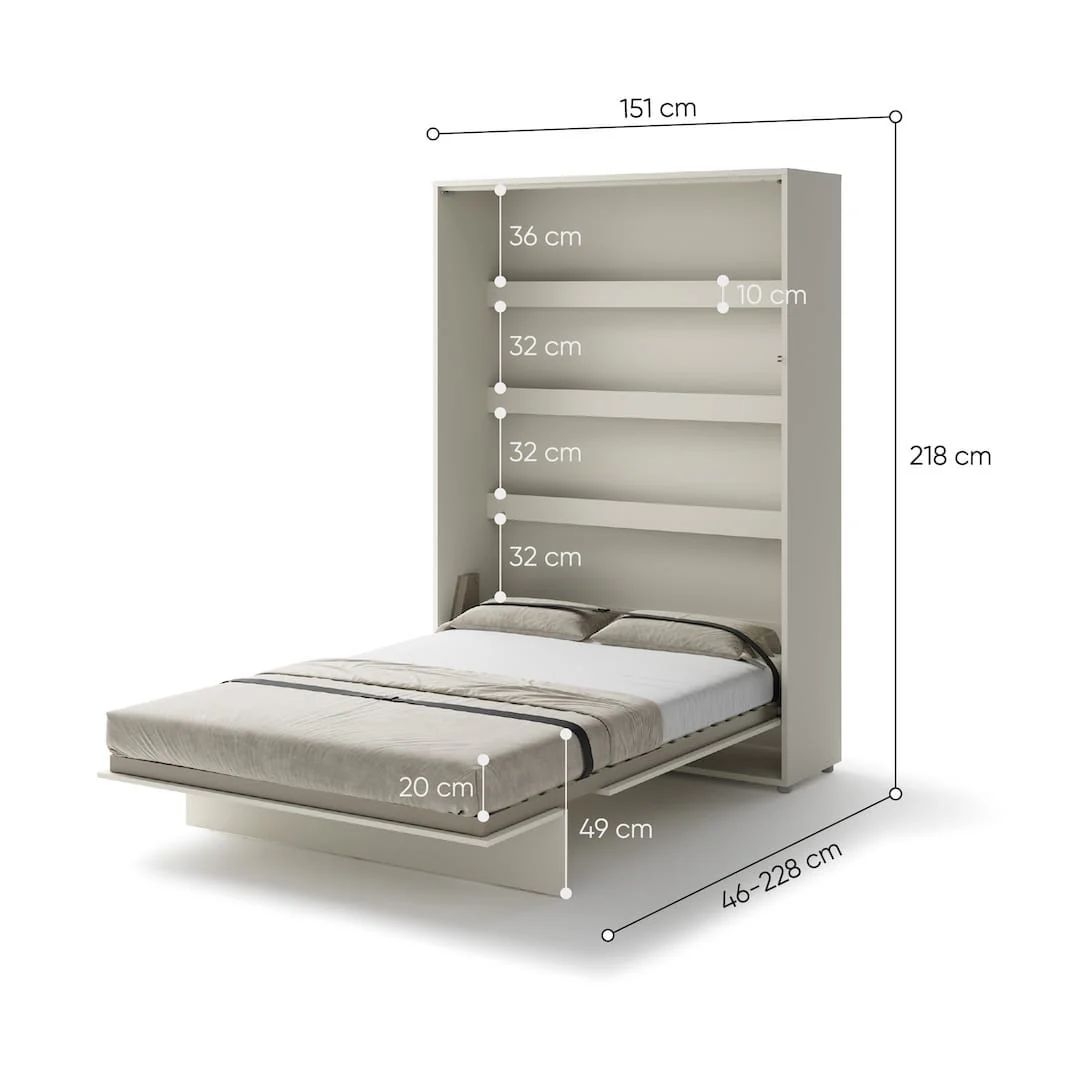 BC-01 Vertical Wall Bed Concept 140cm With Storage Cabinets and LED - Image 32