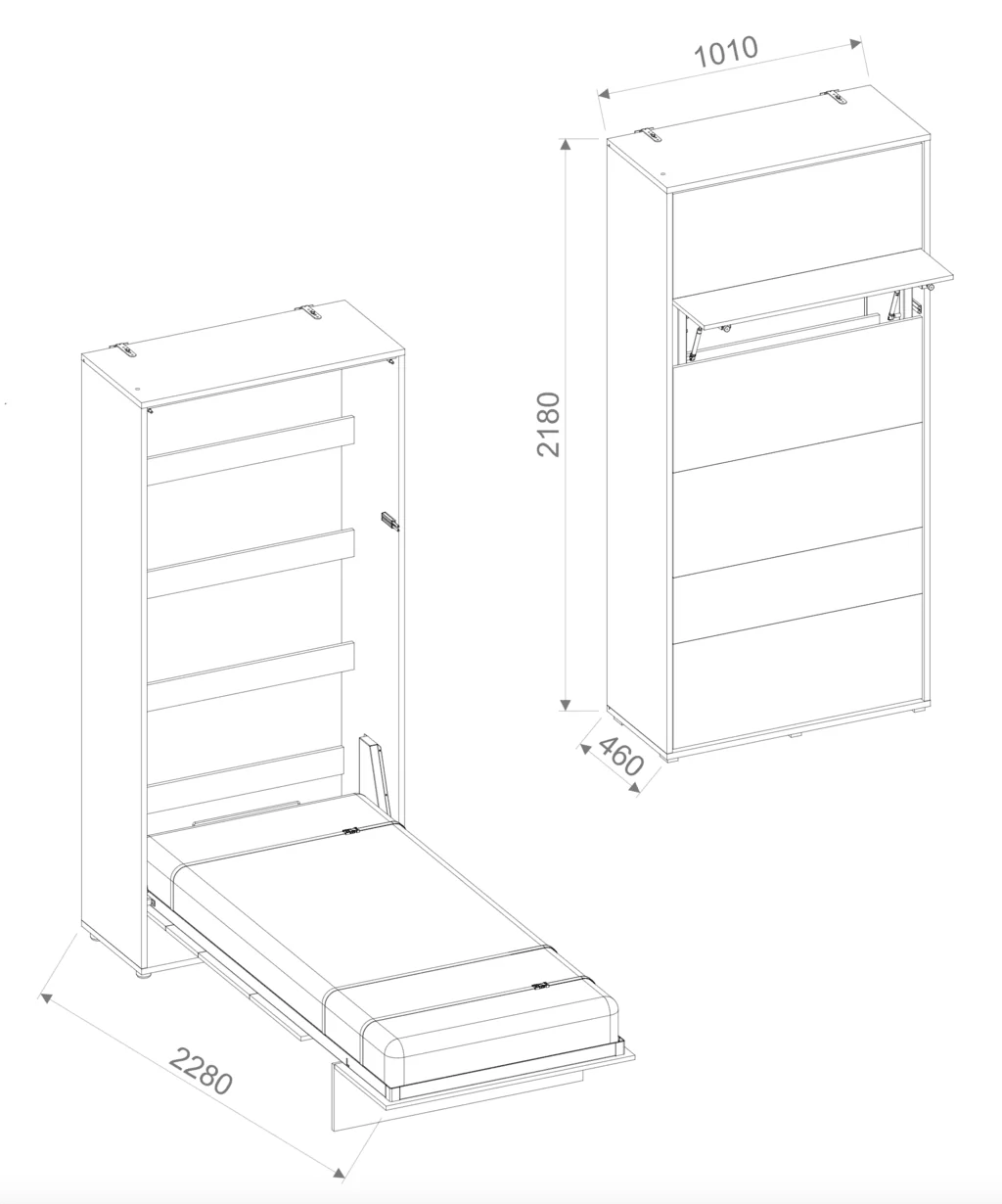 BC-03 Vertical Wall Bed Concept 90cm With Storage Cabinets and LED - Image 12