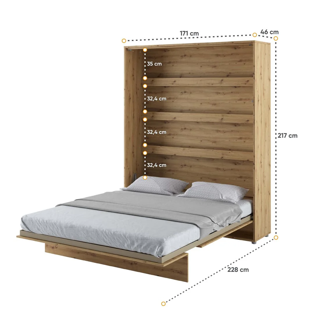 BC-12 Vertical Wall Bed Concept 160cm With Storage Cabinets and LED - Image 22