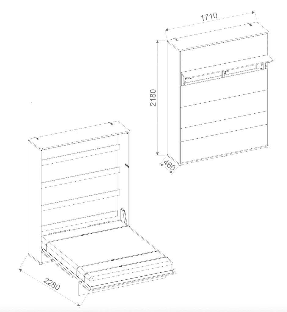 BC-12 Vertical Wall Bed Concept 160cm With Storage Cabinets and LED - Image 29