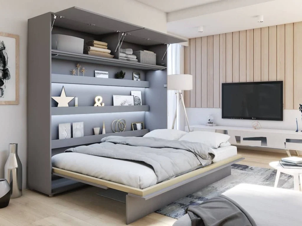 BC-14 Horizontal Wall Bed Concept 160cm With Storage Cabinet - Image 2