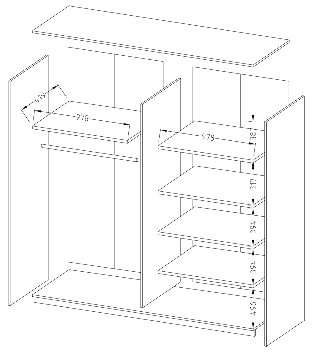 Beta Sliding Door Mirrored Wardrobe - Image 4