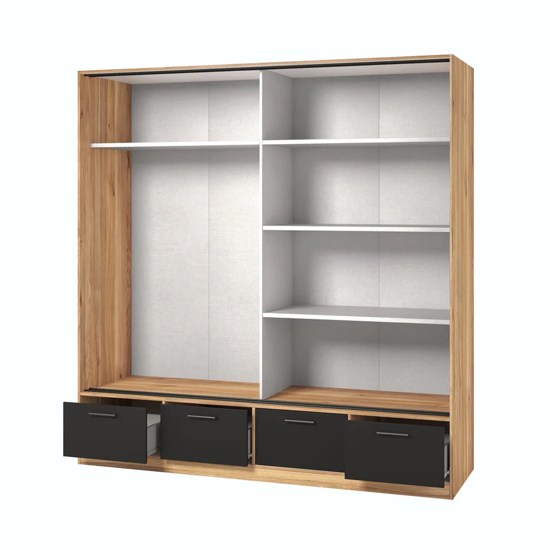 Beta Sliding Door Wardrobe 200cm [Oak Mauvella] - Image 4
