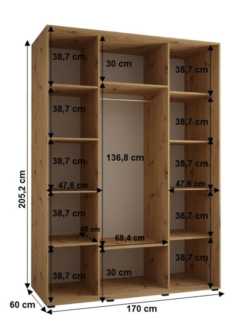 Cannes III Sliding Door Wardrobe 170cm - Image 4