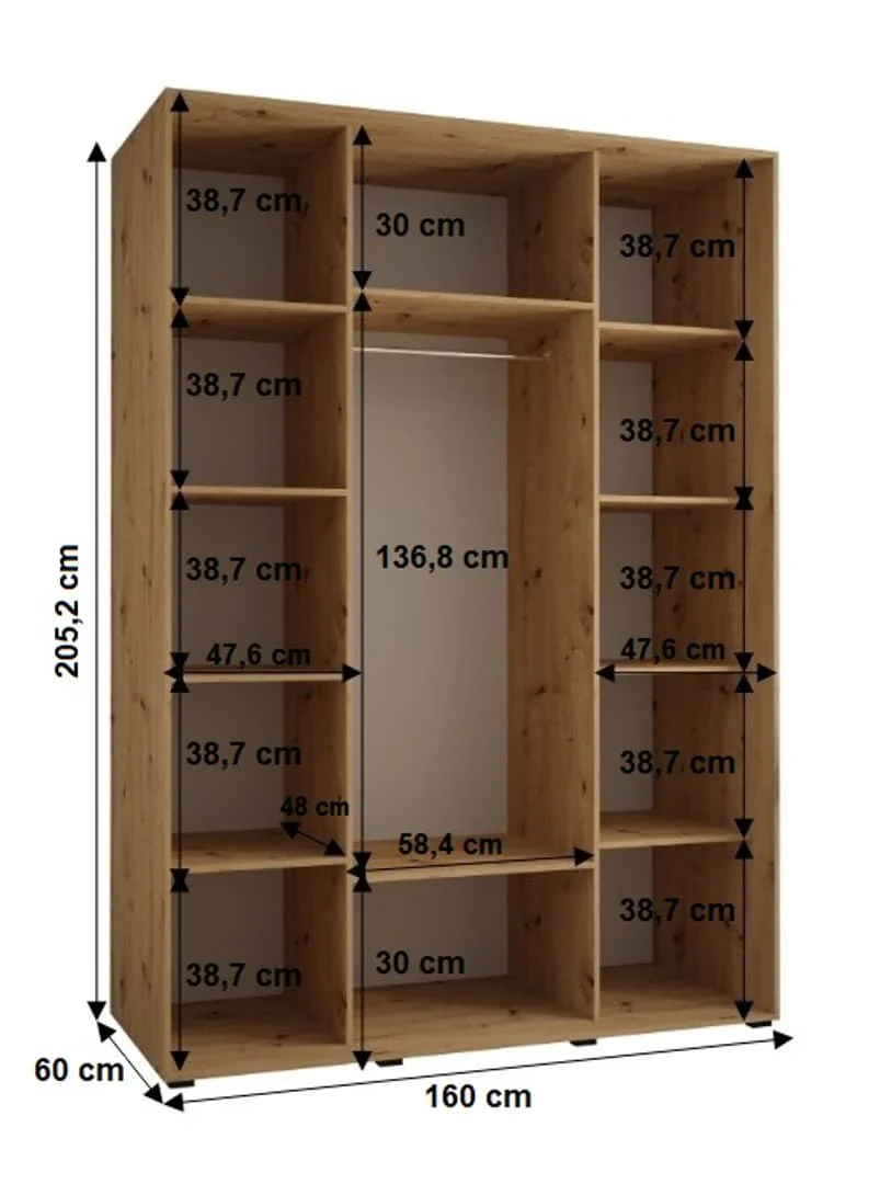 Cannes VI Sliding Door Wardrobe 160cm - Image 7