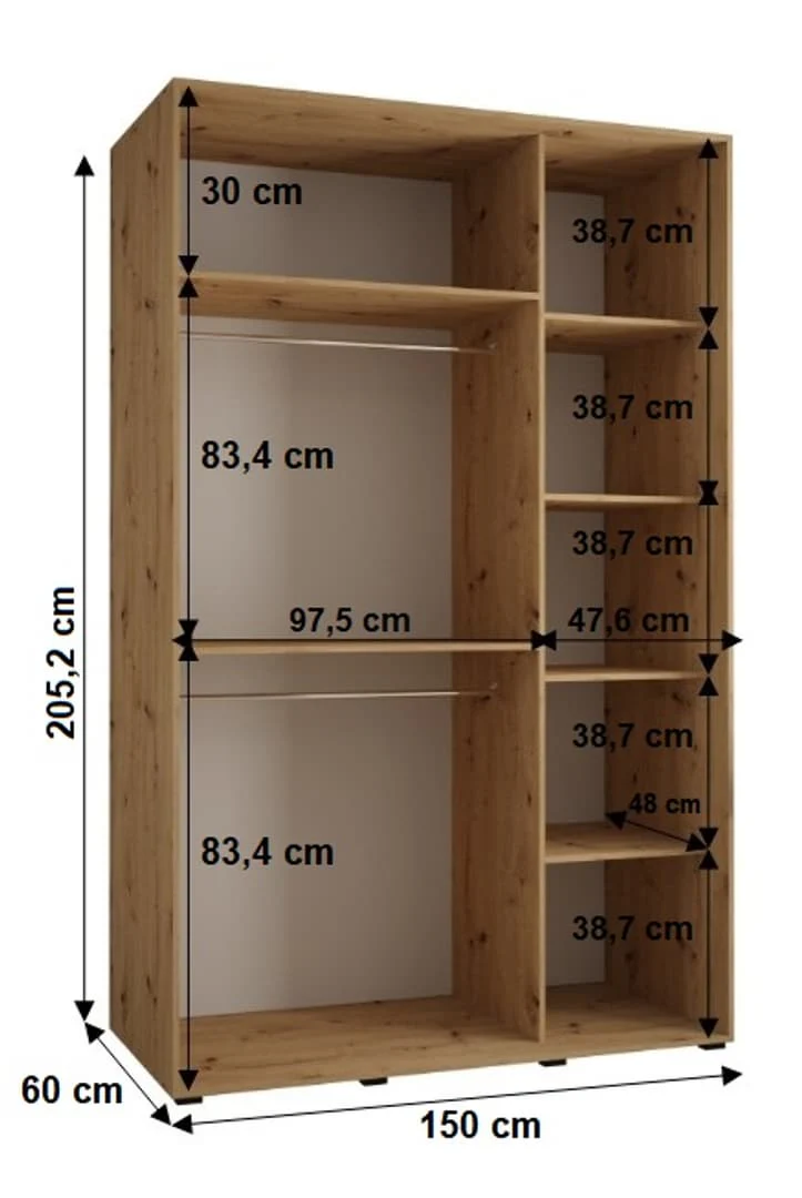 Cannes VII Sliding Door Wardrobe 150cm - Image 7