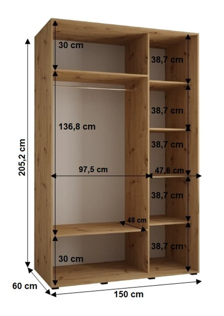 Cannes X Sliding Door Wardrobe 150cm - Image 7