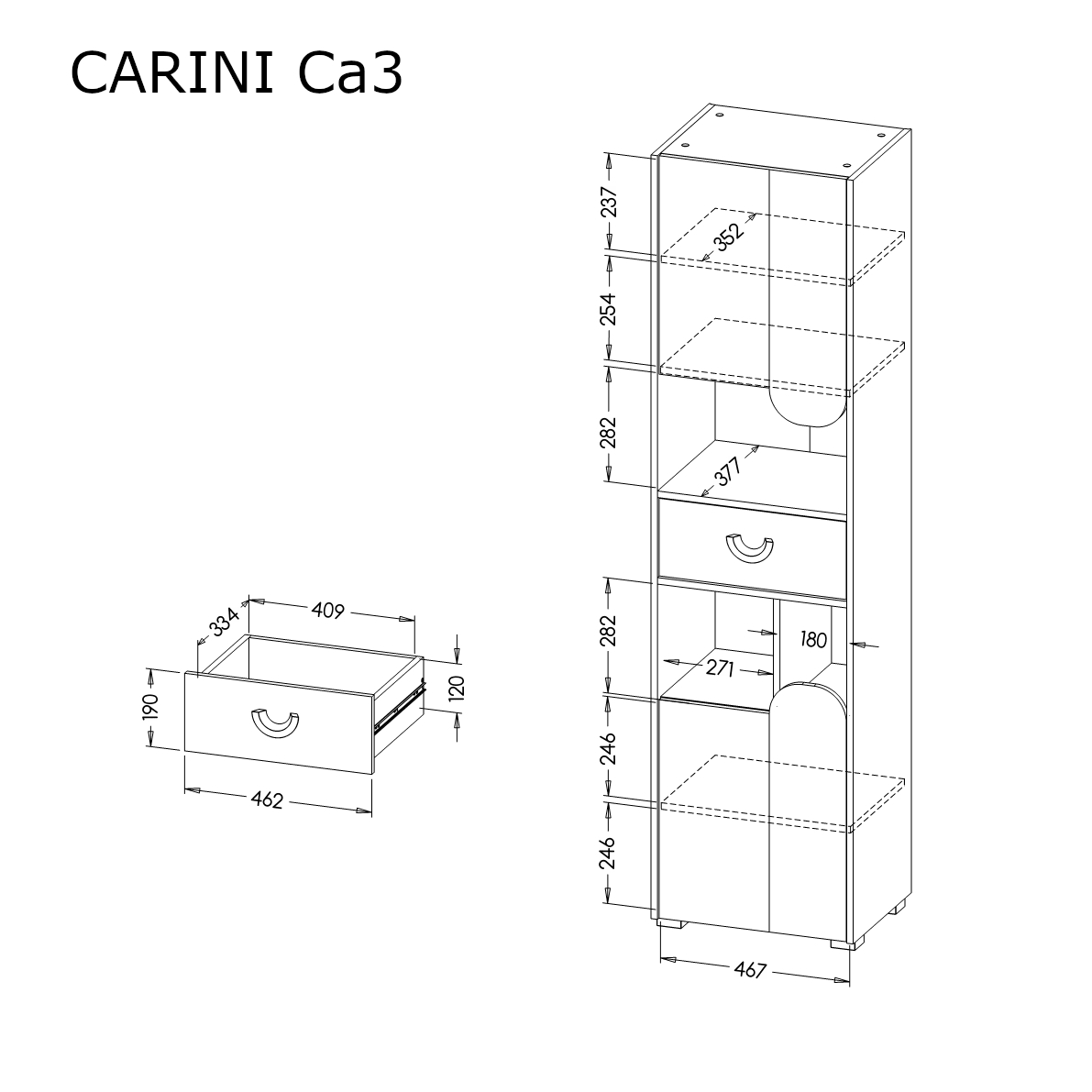 Carini CA3 Tall Cabinet 50cm - Image 5