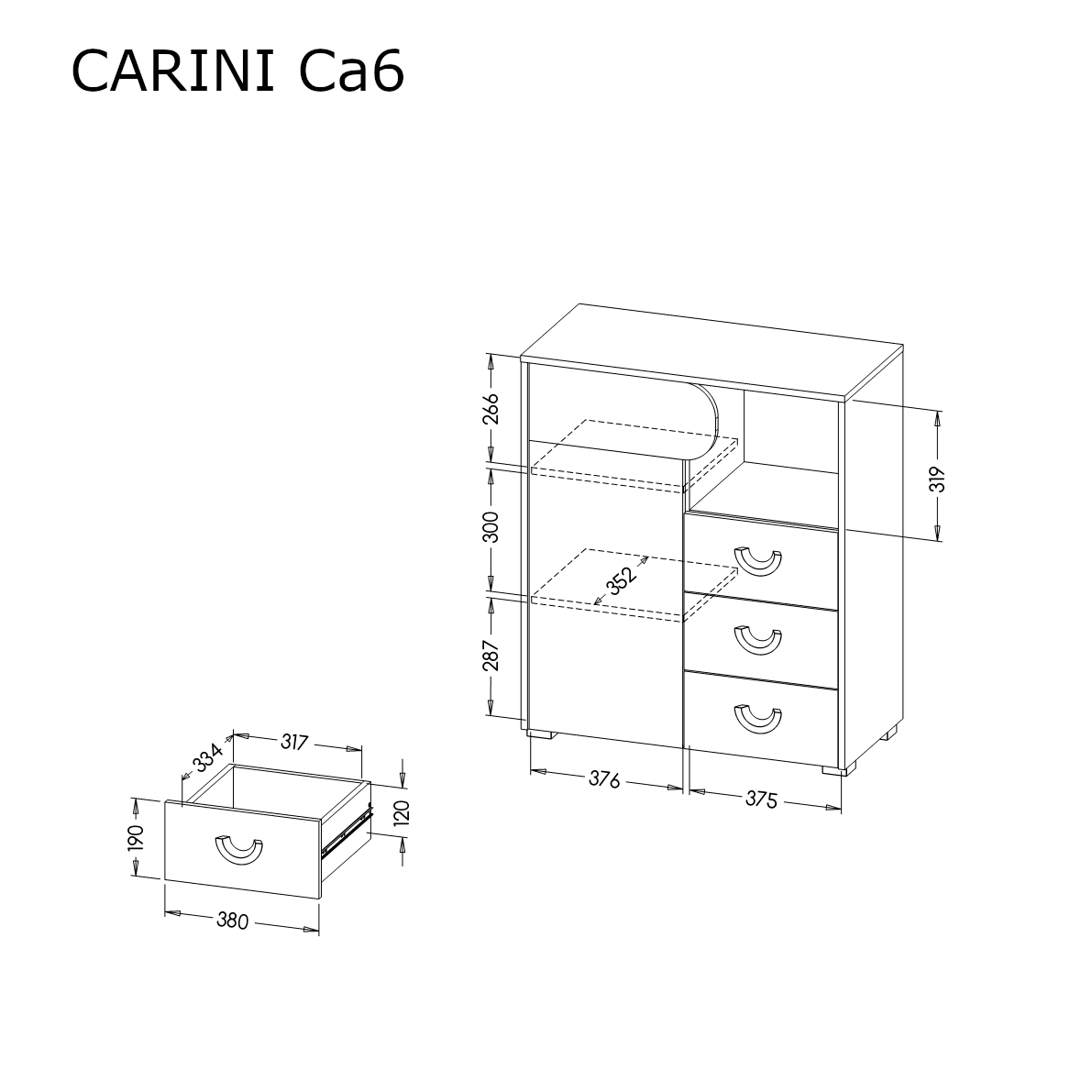 Carini CA6 Sideboard Cabinet 80cm - Image 5
