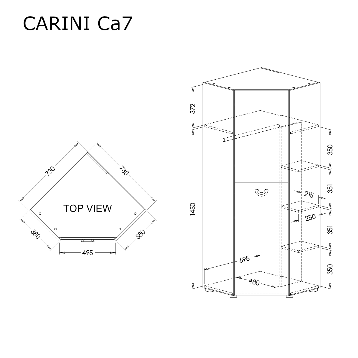 Carini CA7 Corner Wardrobe 73cm - Image 5