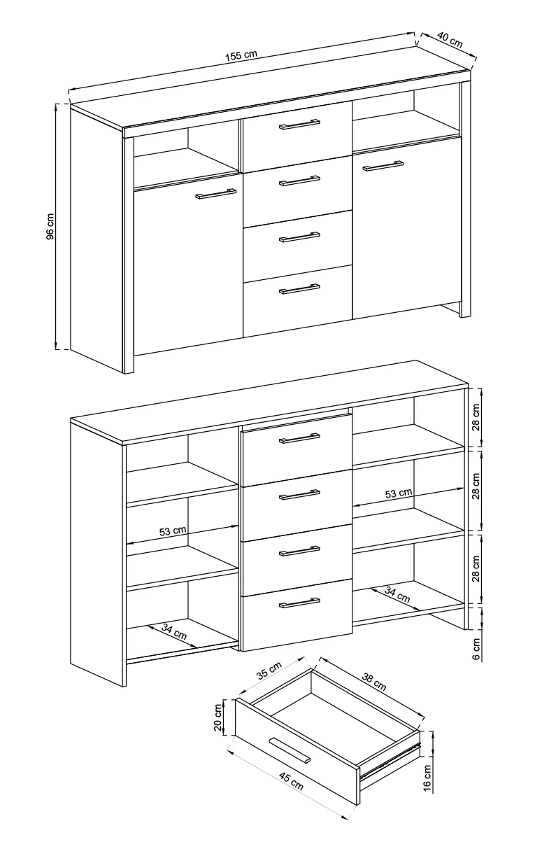 Sky Sideboard Cabinet 155cm - Image 3