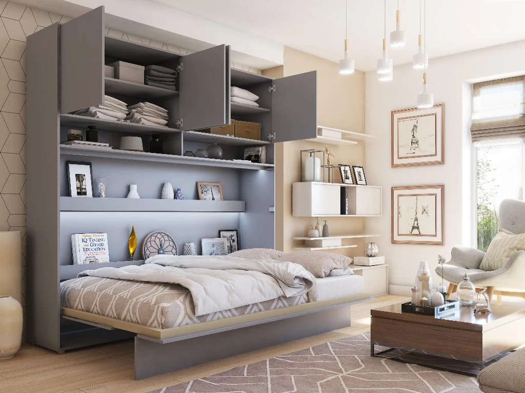 BC-05 Horizontal Wall Bed Concept 120cm With Storage Cabinet - Image 2