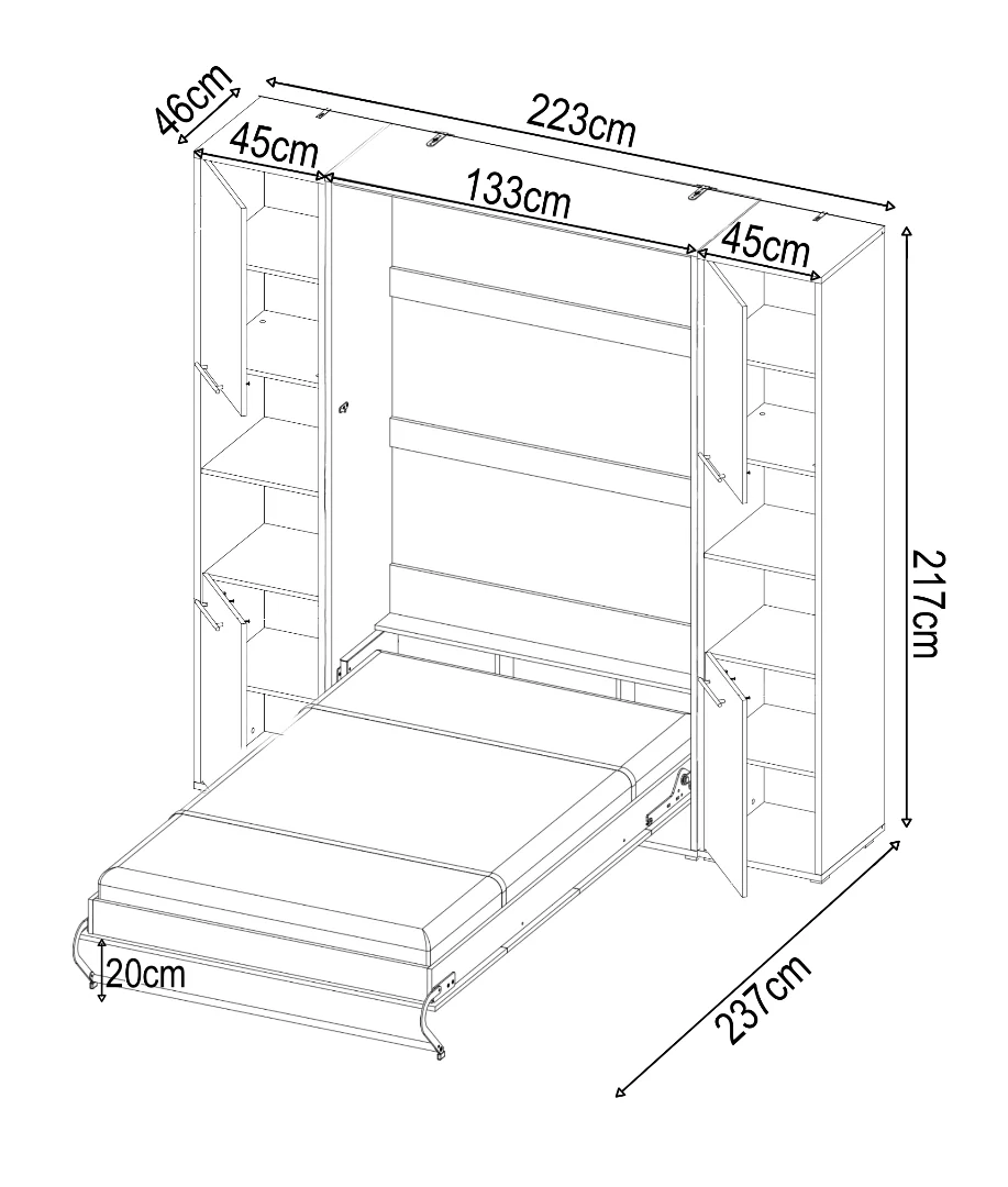 CP-02 Vertical Wall Bed Concept Pro 120cm with Storage Cabinet - Image 18