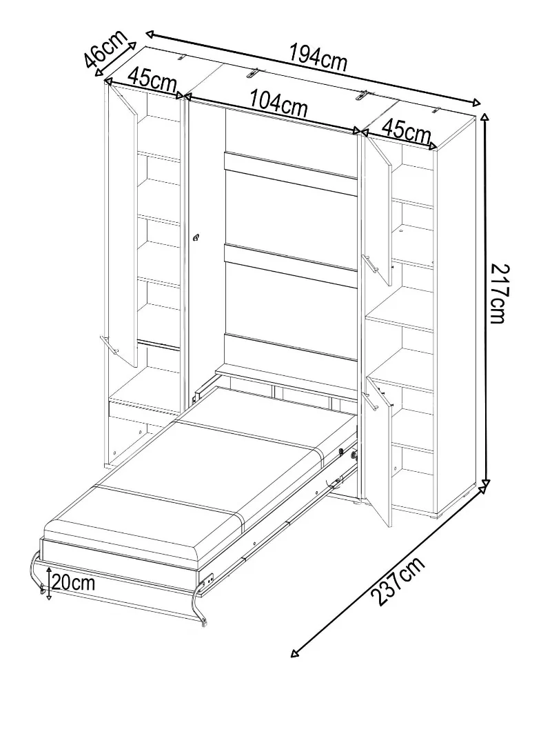CP-03 Vertical Wall Bed Concept Pro 90cm with Storage Cabinet - Image 18
