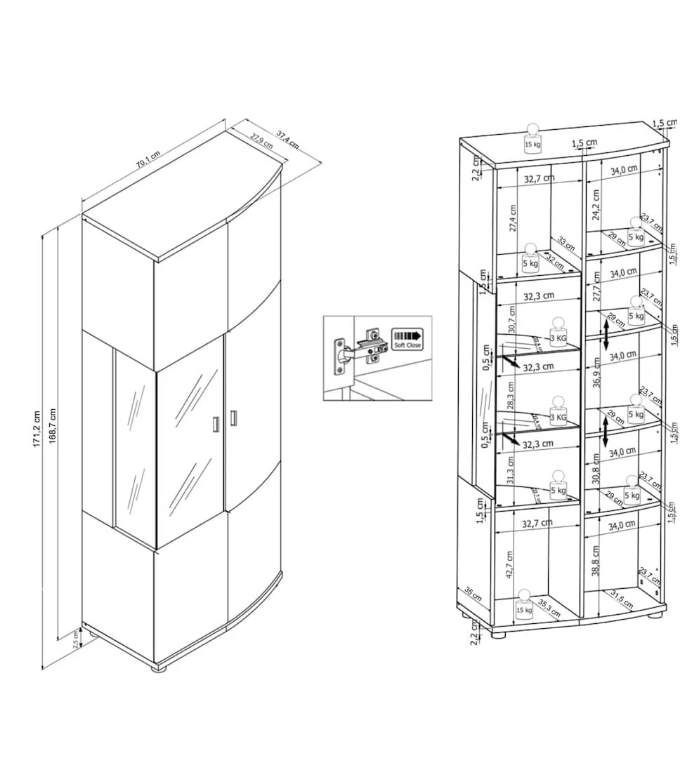 Dera 32 Tall Display Cabinet 70cm - Image 6