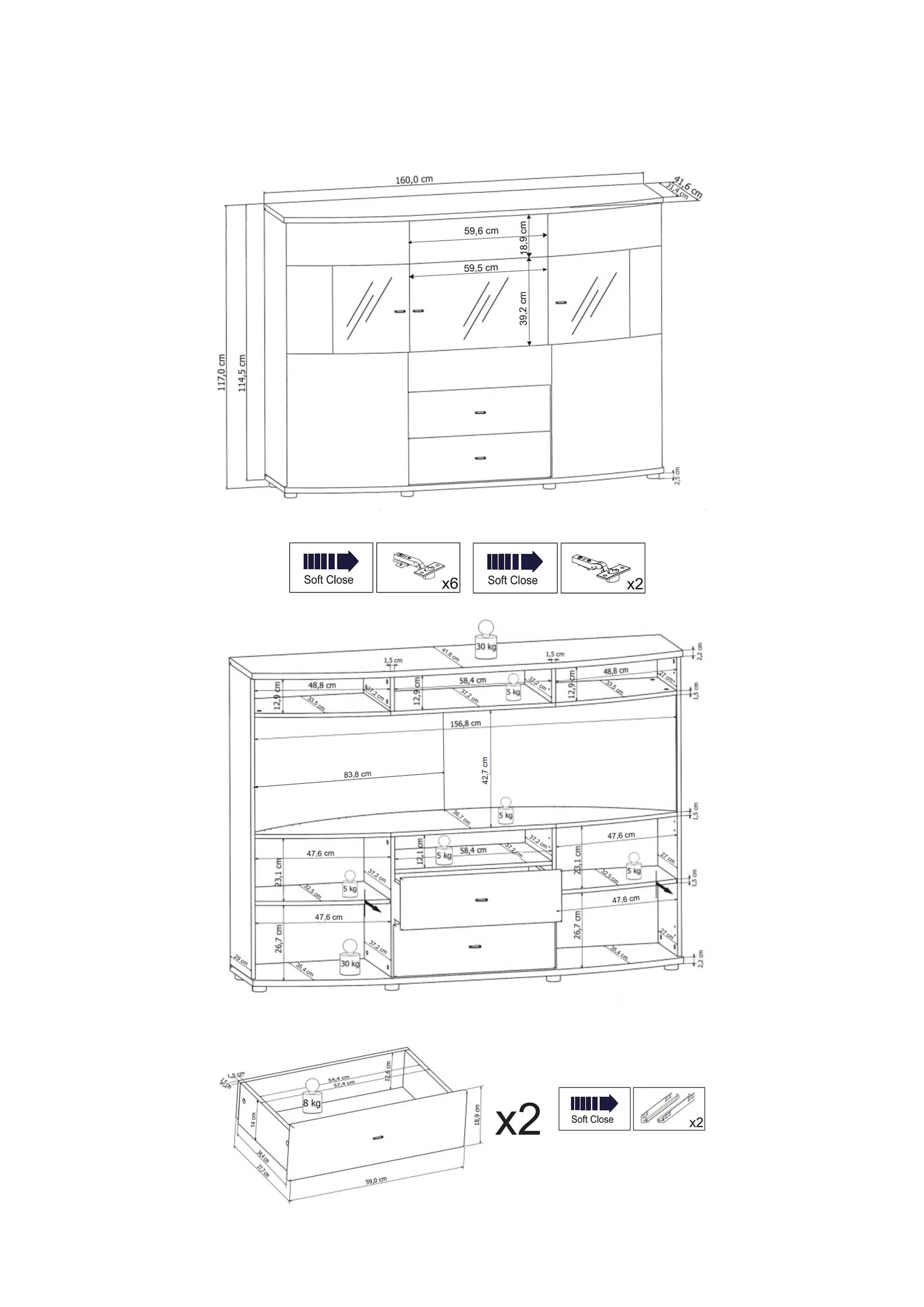 Dera 81 Sideboard Display Cabinet 160cm - Image 12
