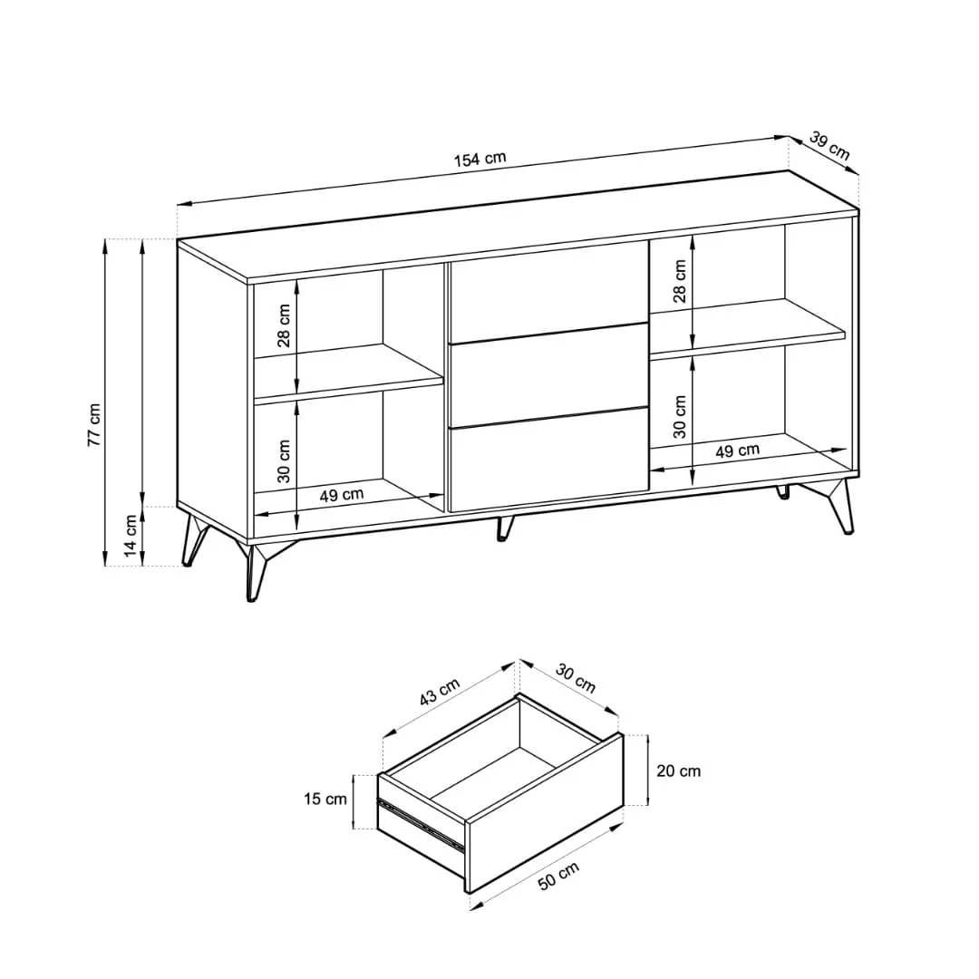 Diamond Large Sideboard Cabinet 154cm [Drawers] - Image 5