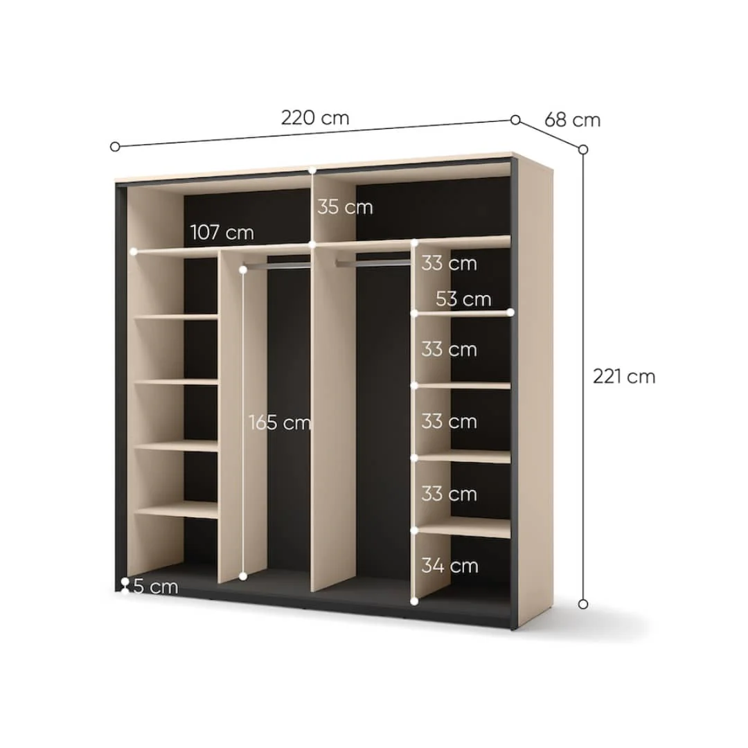 Enna EN-01 Sliding Door Wardrobe 220cm - Image 3