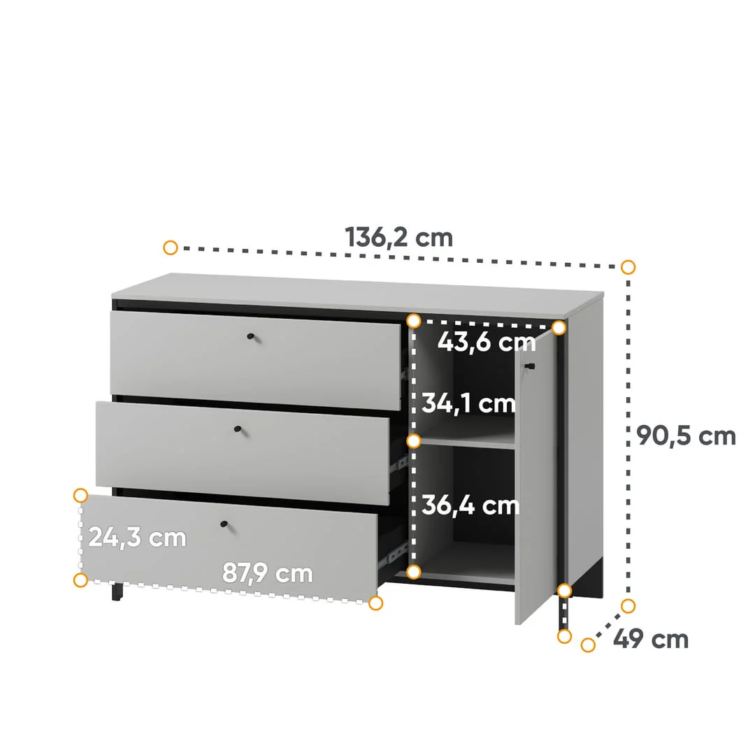 Gris Chest Of Drawers 136cm - Image 5