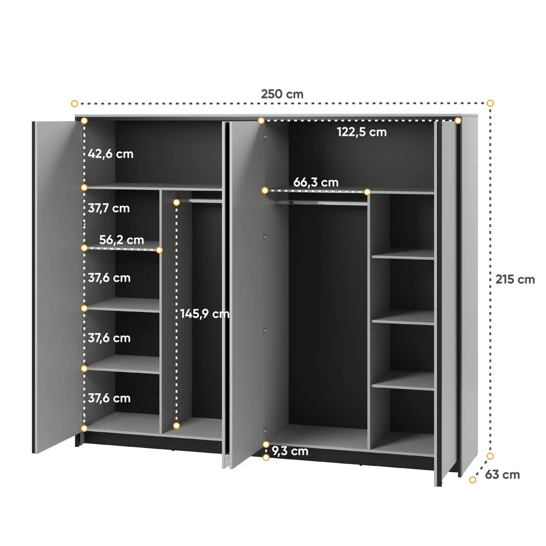 Gris Hinged Door Wardrobe 250cm - Image 4