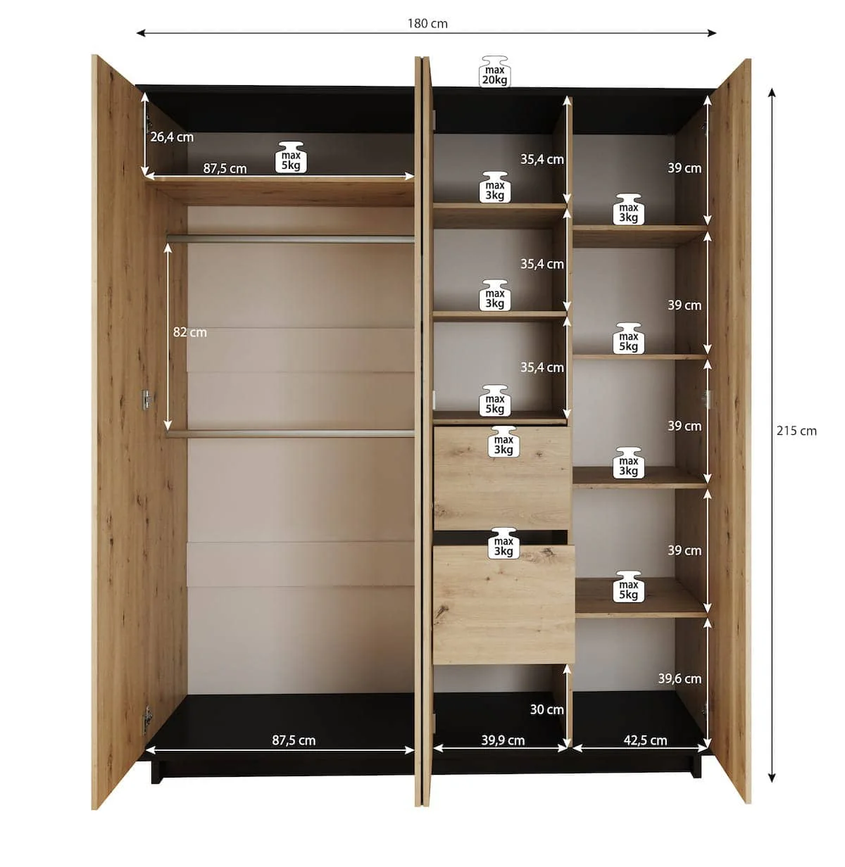 Ines 10 Hinged Wardrobe 180cm - Image 4