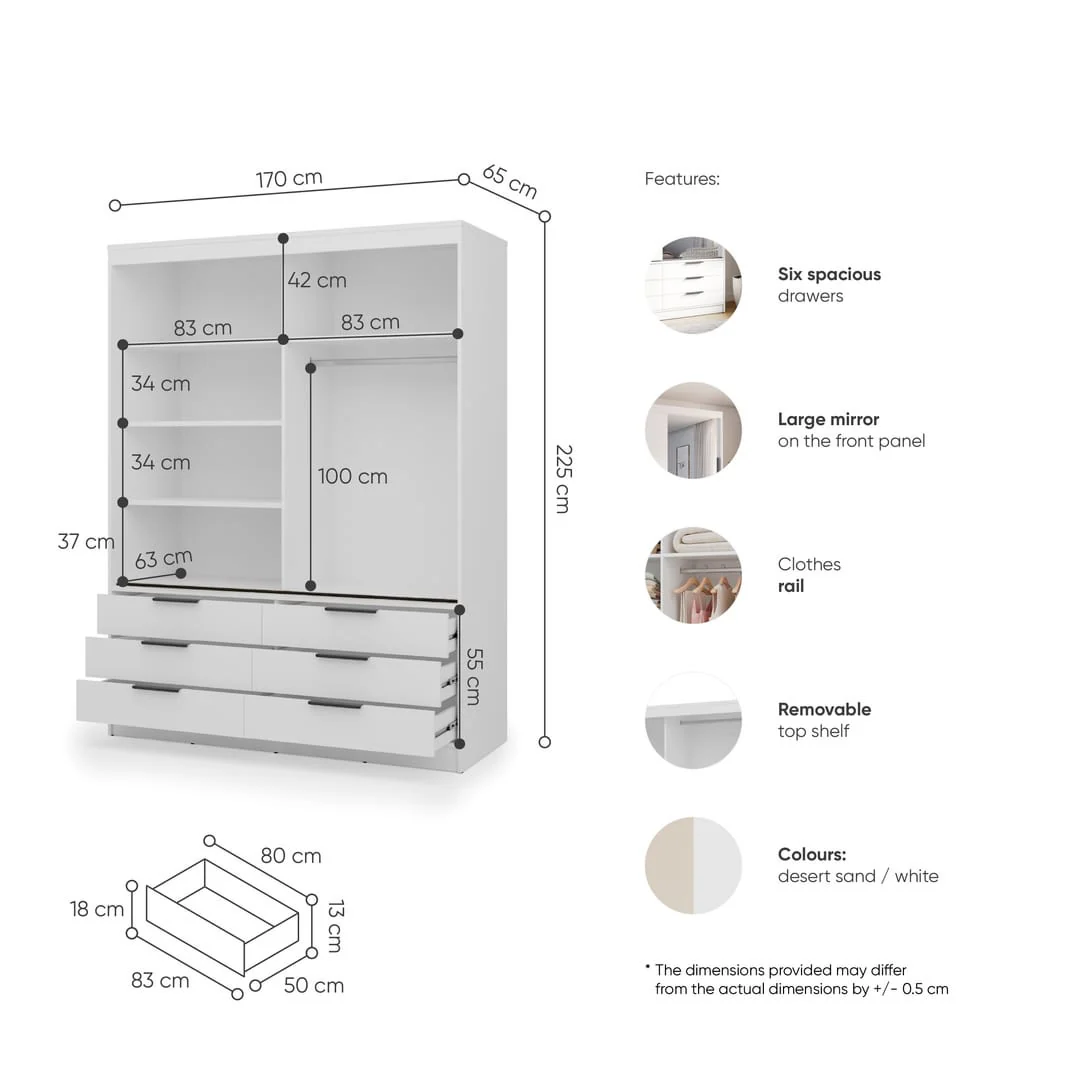 Kera Sliding Door Wardrobe 170cm - Image 7