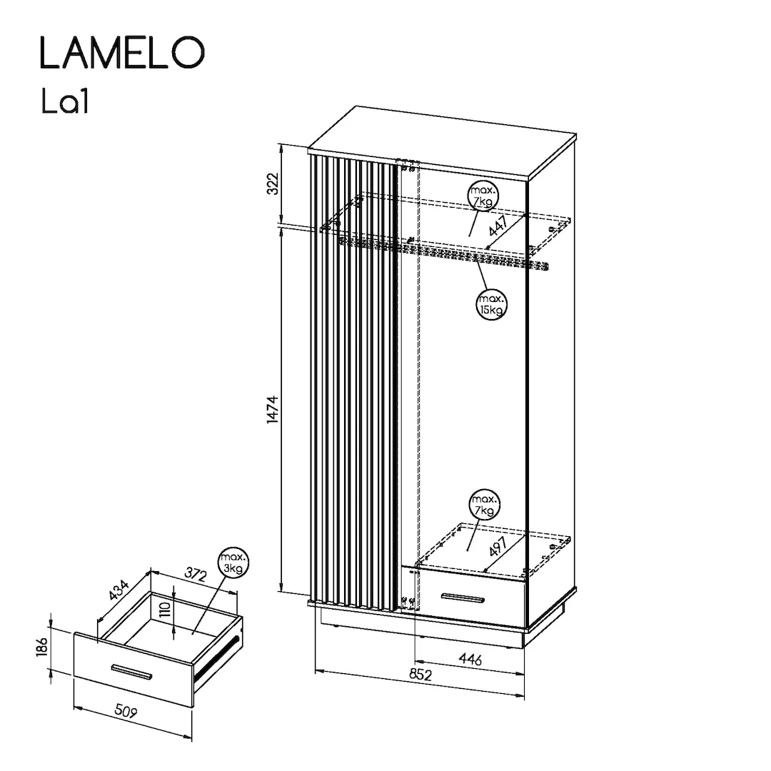 Lamelo LA1 Hinged Wardrobe 90cm - Image 4