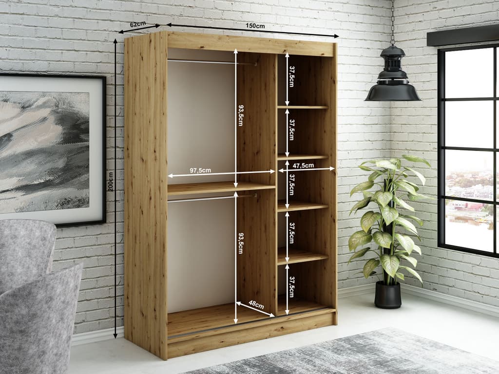 Leto V2 Sliding Door Wardrobe 150cm - Image 4