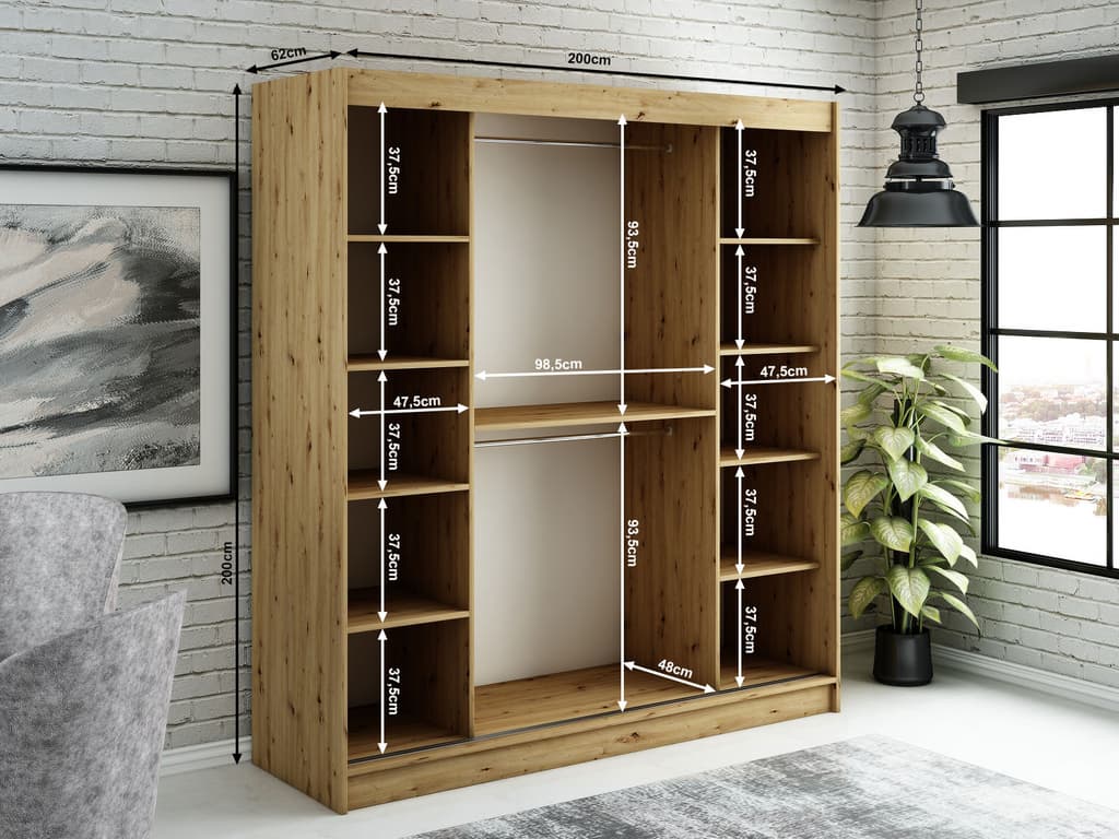 Leto Y2 Sliding Door Wardrobe 200cm - Image 4