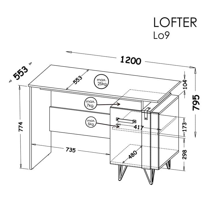 Lofter LO9 Computer Desk 120cm - Image 4