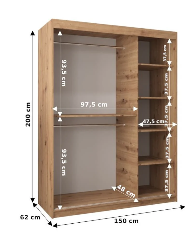 Madrid Sliding Door Wardrobe 150cm - Image 4