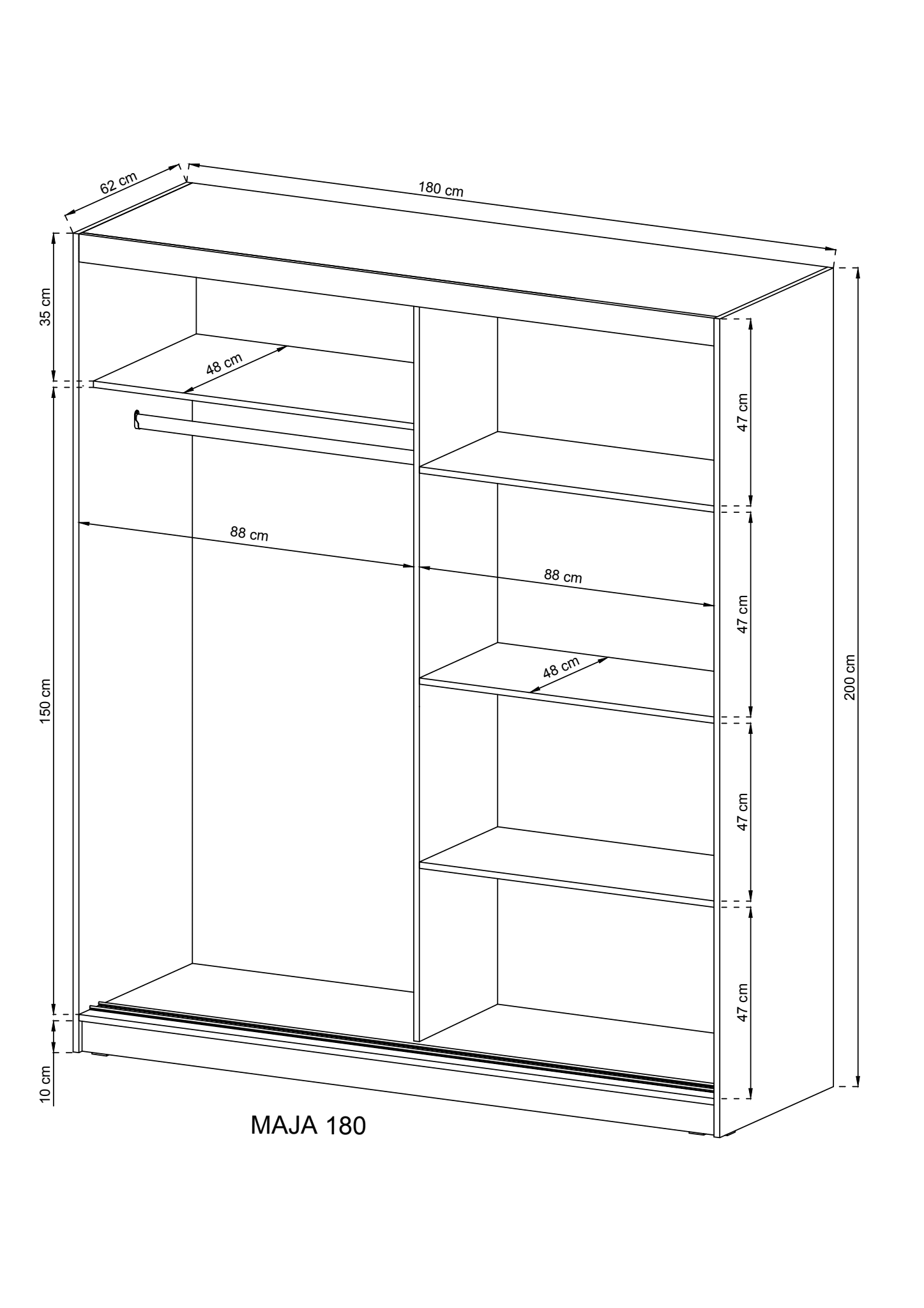 Maja Alu Sliding Door Wardrobe 180cm - Image 4