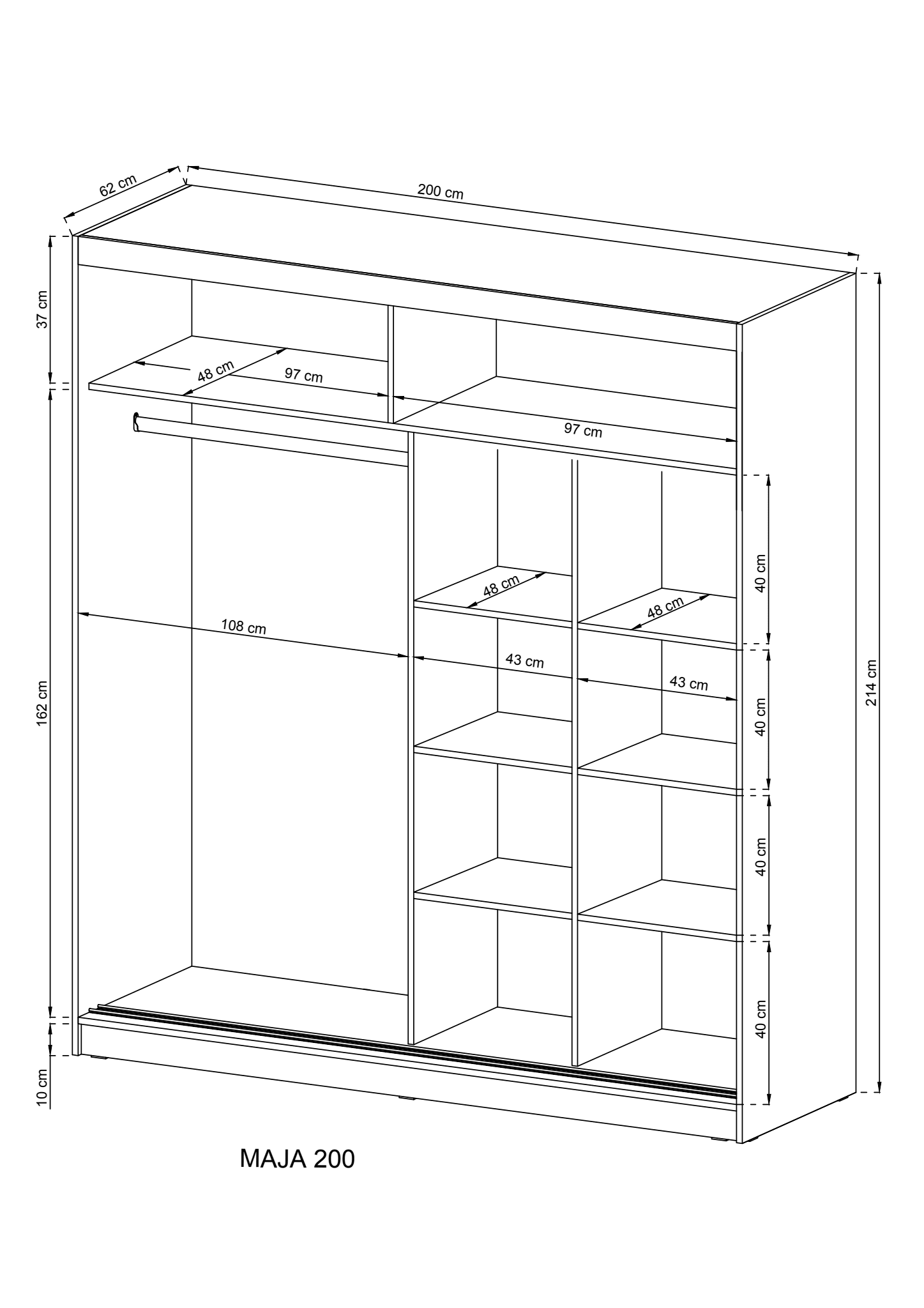 Maja III Sliding Door Wardrobe 200cm - Image 4