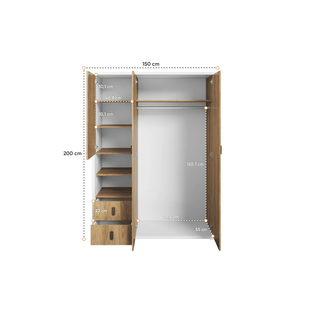 Massi MS-01 Hinged Wardrobe 150cm - Image 3
